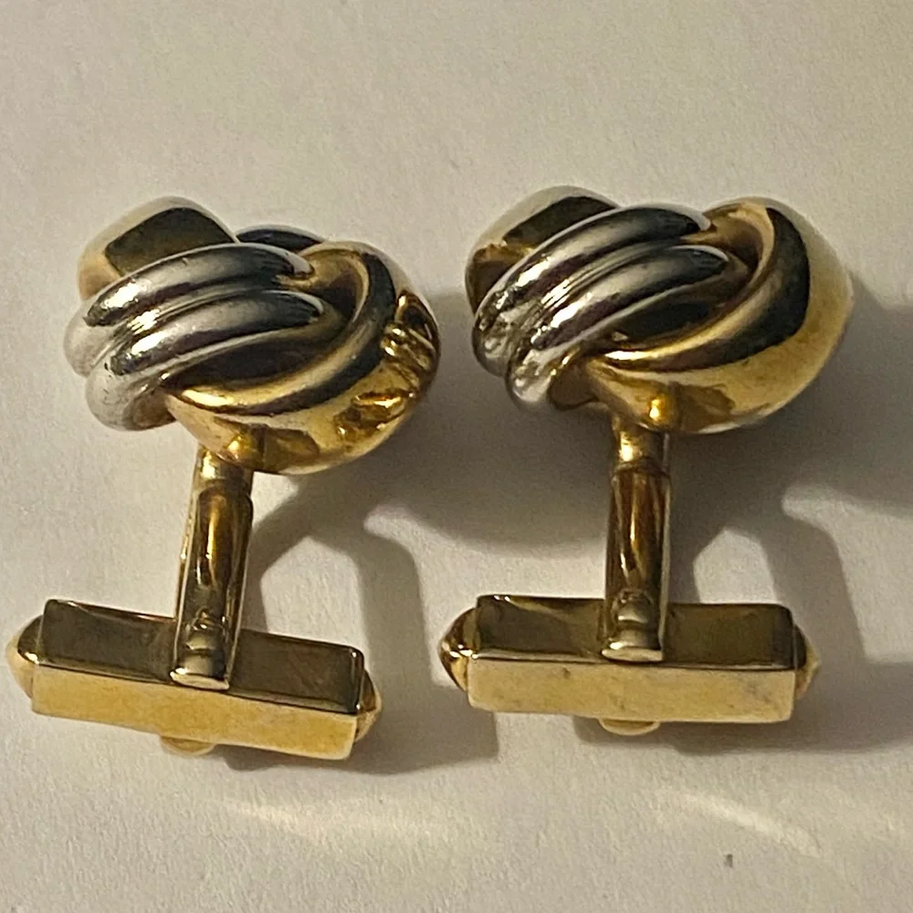 Vintage Swank Silver And Gold Tone Metal Love Knot Style Cufflinks